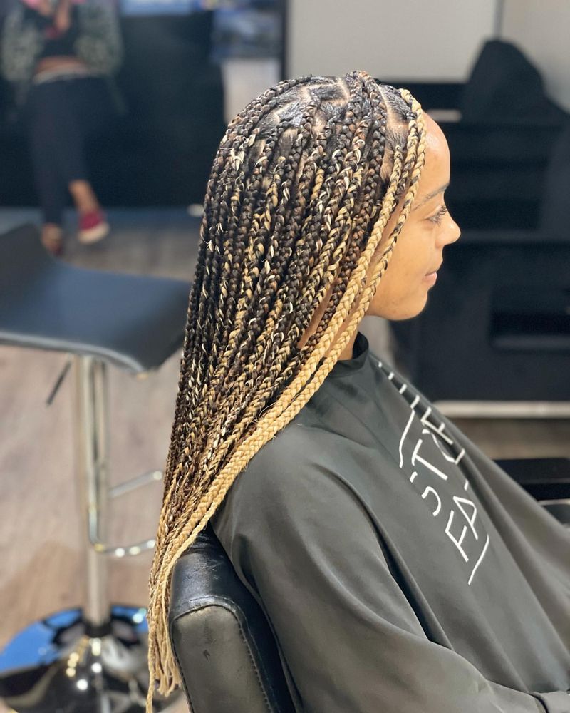 Black Box Braids With Blonde Money Piece