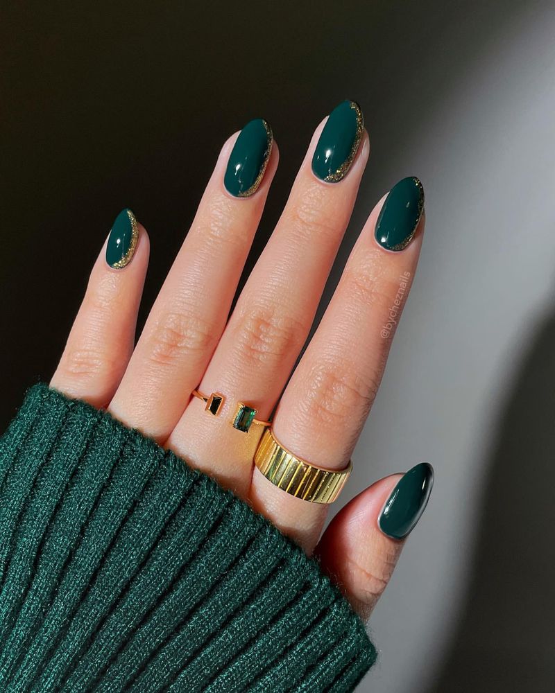 Green And Gold Classy Nails