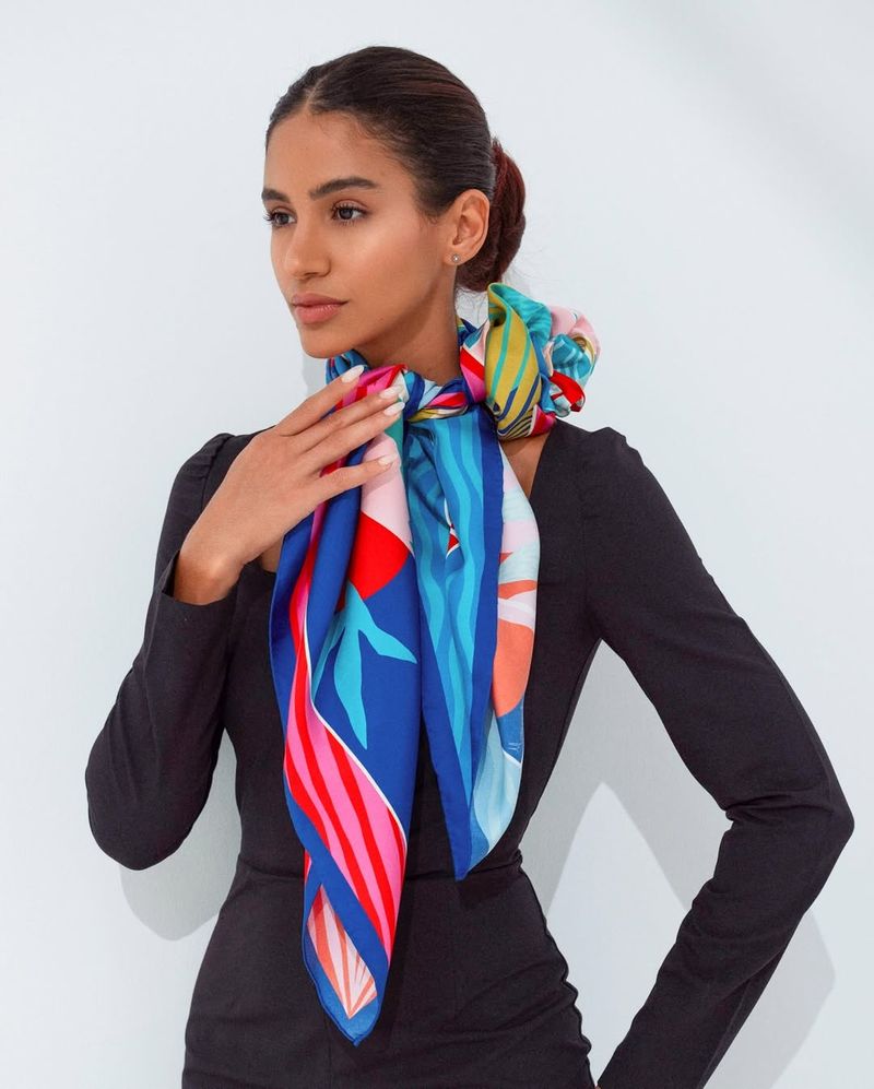 Necktie Scarf with Wide-Leg Jeans