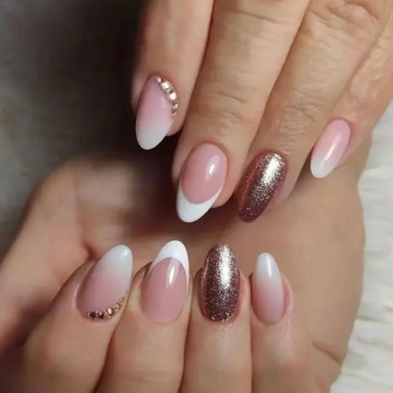 Nude With White Classy Nails