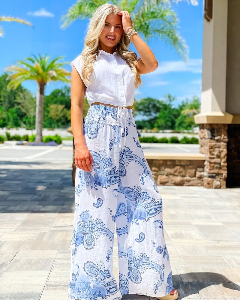 Paisley Print Wide-Leg Trousers