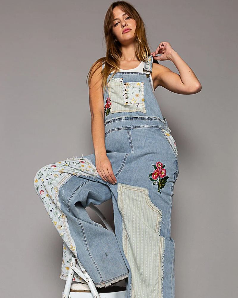 Patchwork Denim Overalls