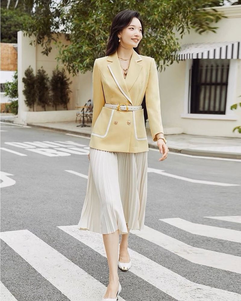 Belted Blazer with Skirt