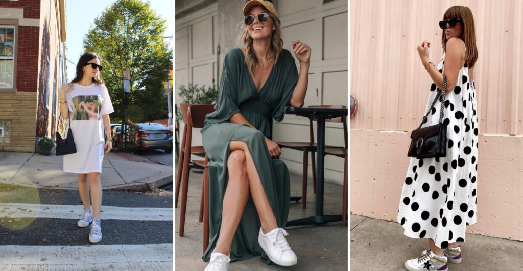 15 Sneaker And Dress Outfits That Go Together Like Magic