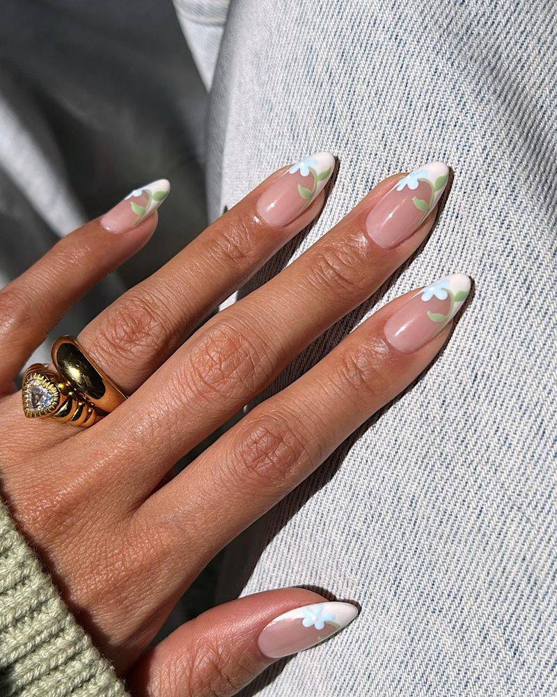 French Tips with Tiny Florals