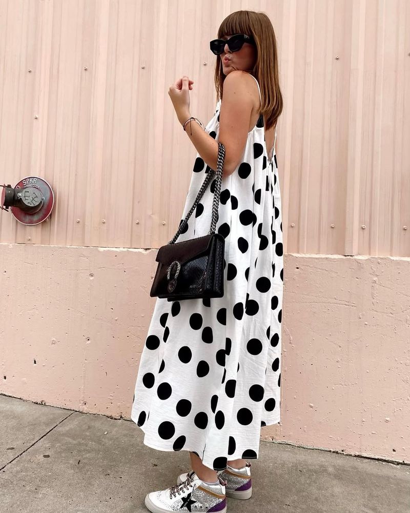 Vintage Sneakers With A Polka Dot Dress