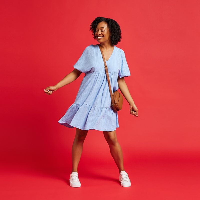 Platform Sneakers With A Denim Dress