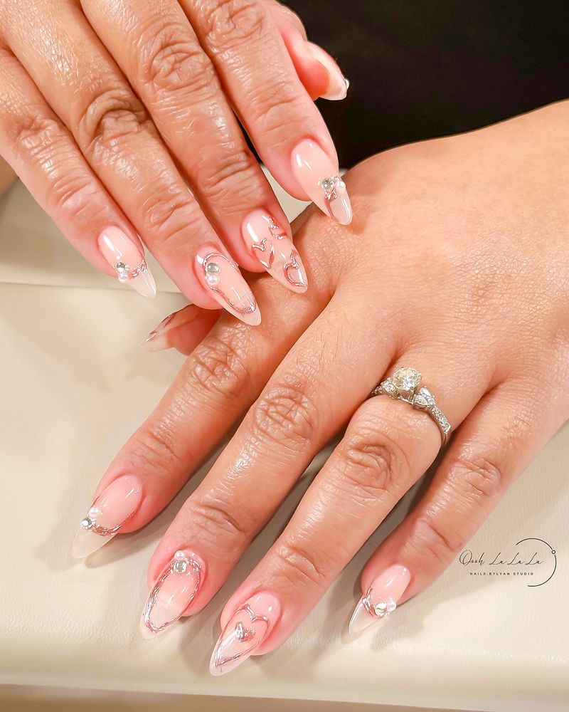 Natural Nails with Delicate Rhinestones
