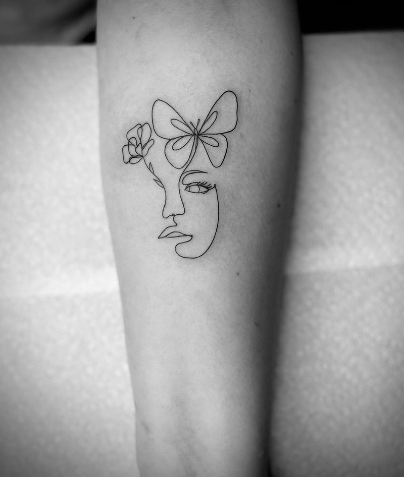 Single Line Face Tattoo