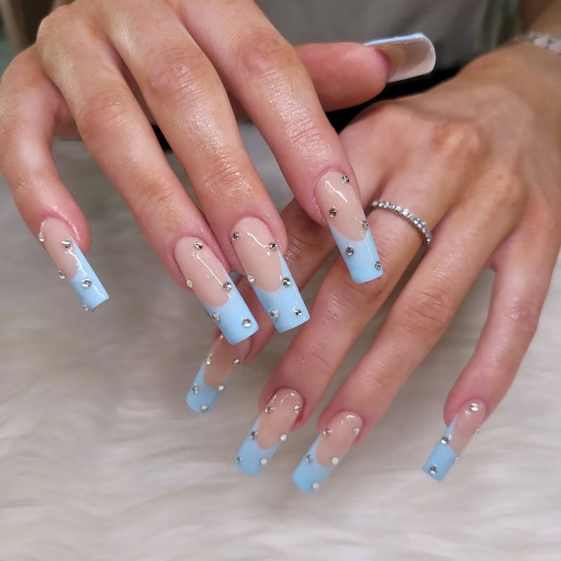 French Tips with Rhinestones