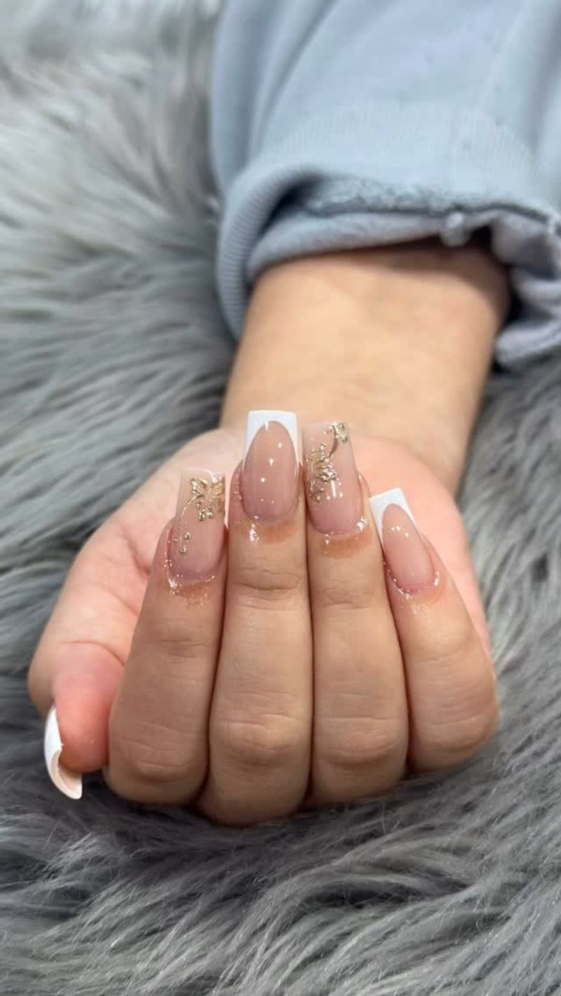 French Tips with Gold Foil Accents