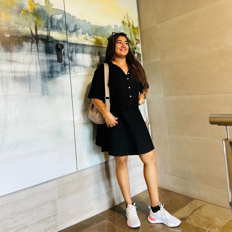 Bright Sneakers With A Little Black Dress