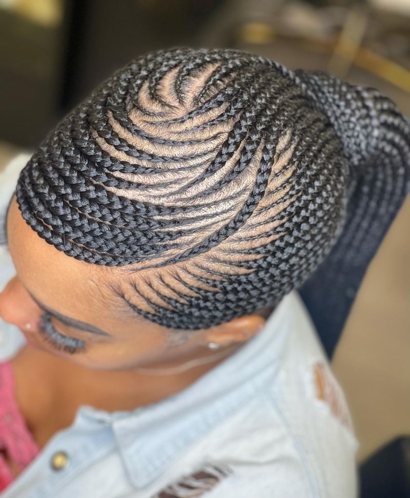 Cornrows into Low Ponytail