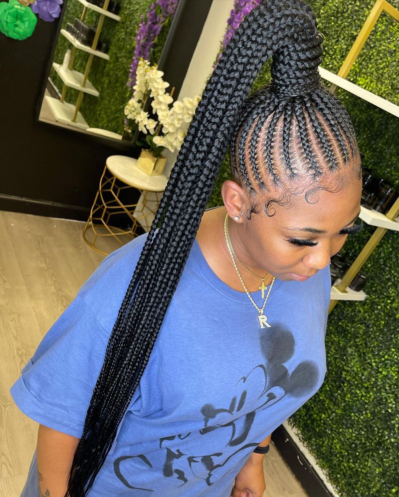 Lemonade Braids into a High Ponytail