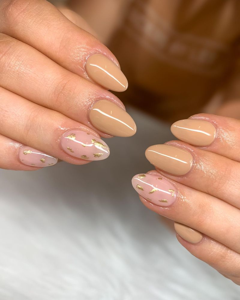 Natural Nails with Gold Foil Accents