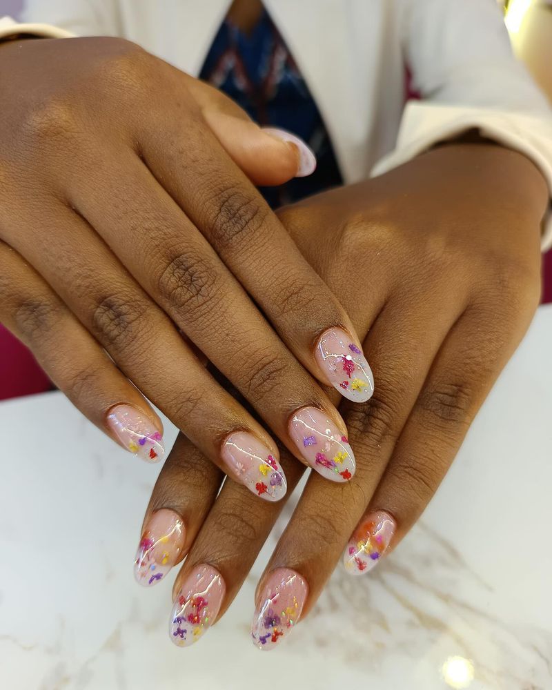 Clear Nails with Tiny Floral Accents
