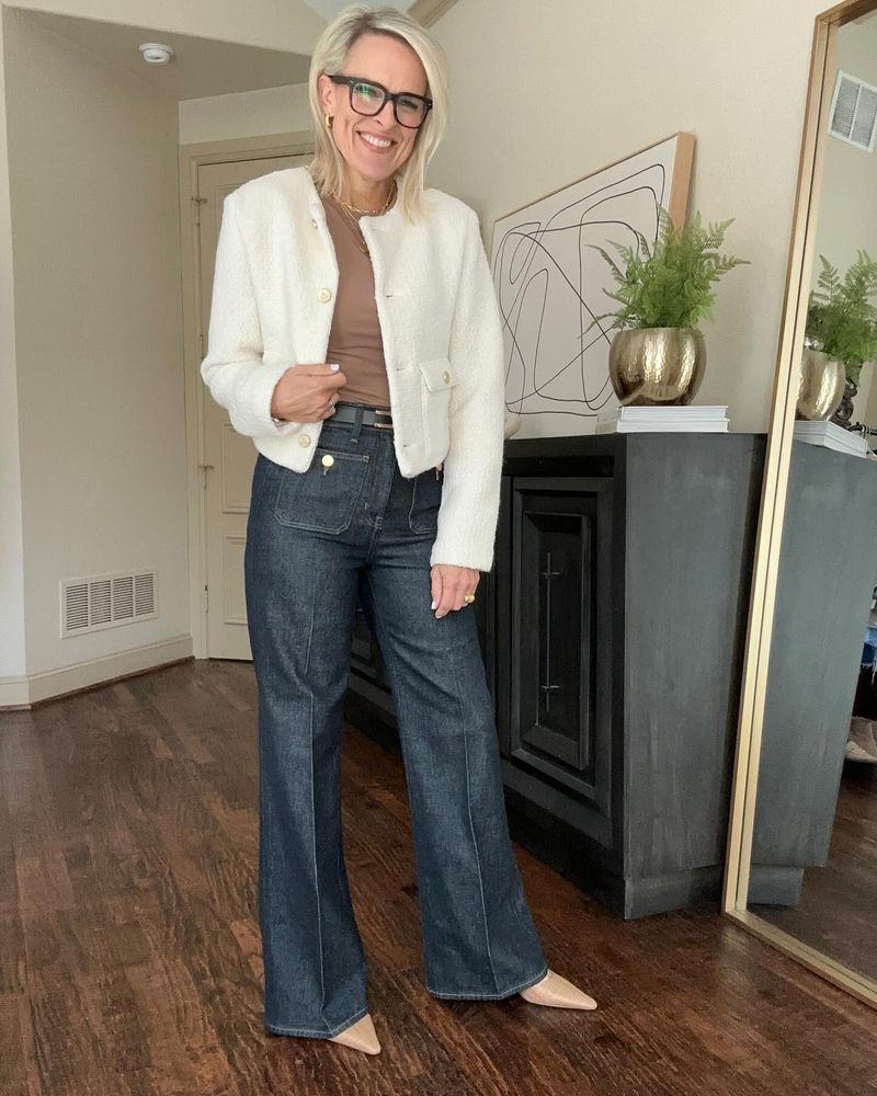 Straight-Leg Jeans + White Button-Down