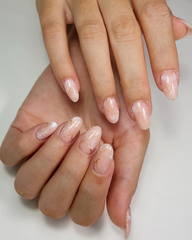 Russian Manicure with Subtle Marble Effect