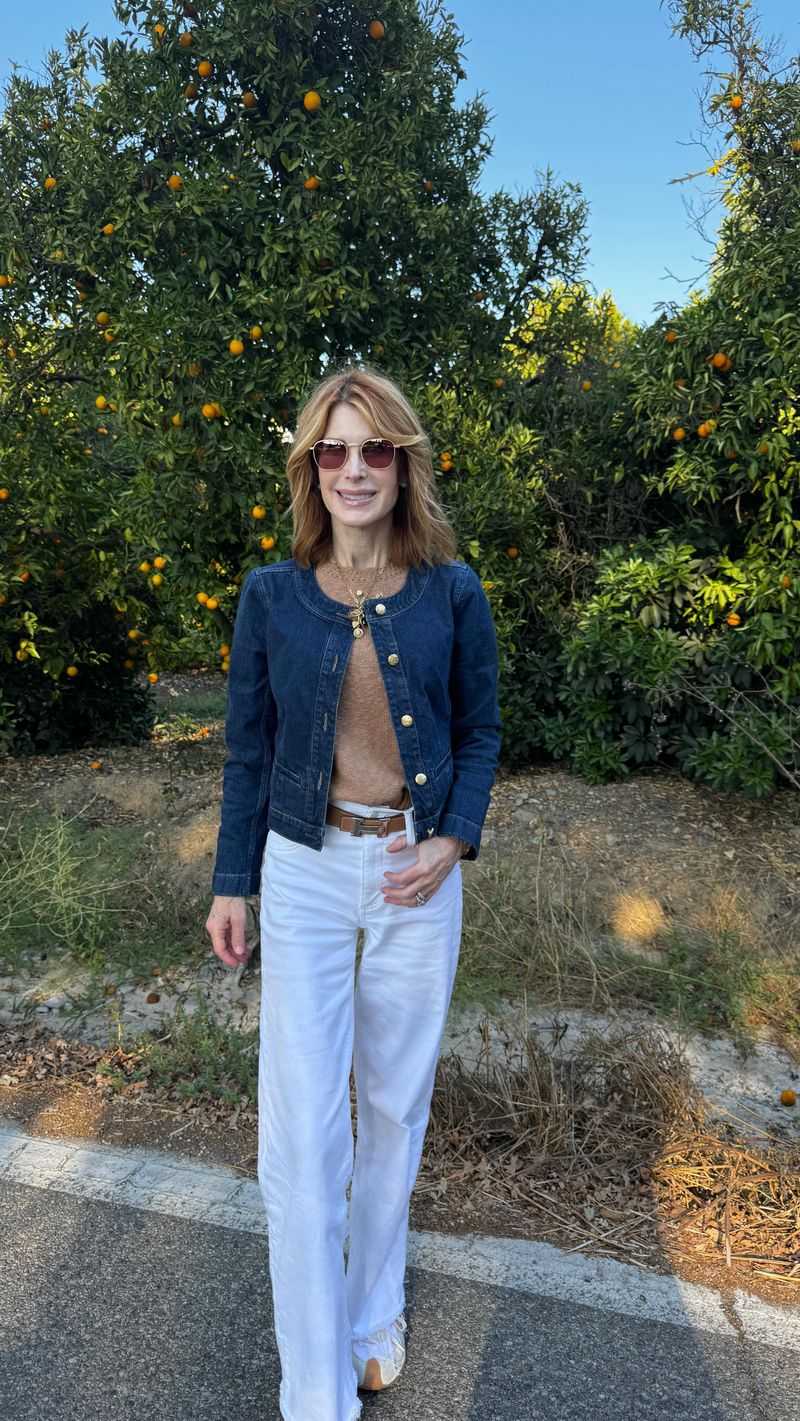 Flared Jeans + Tucked-In Tee + Denim Jacket