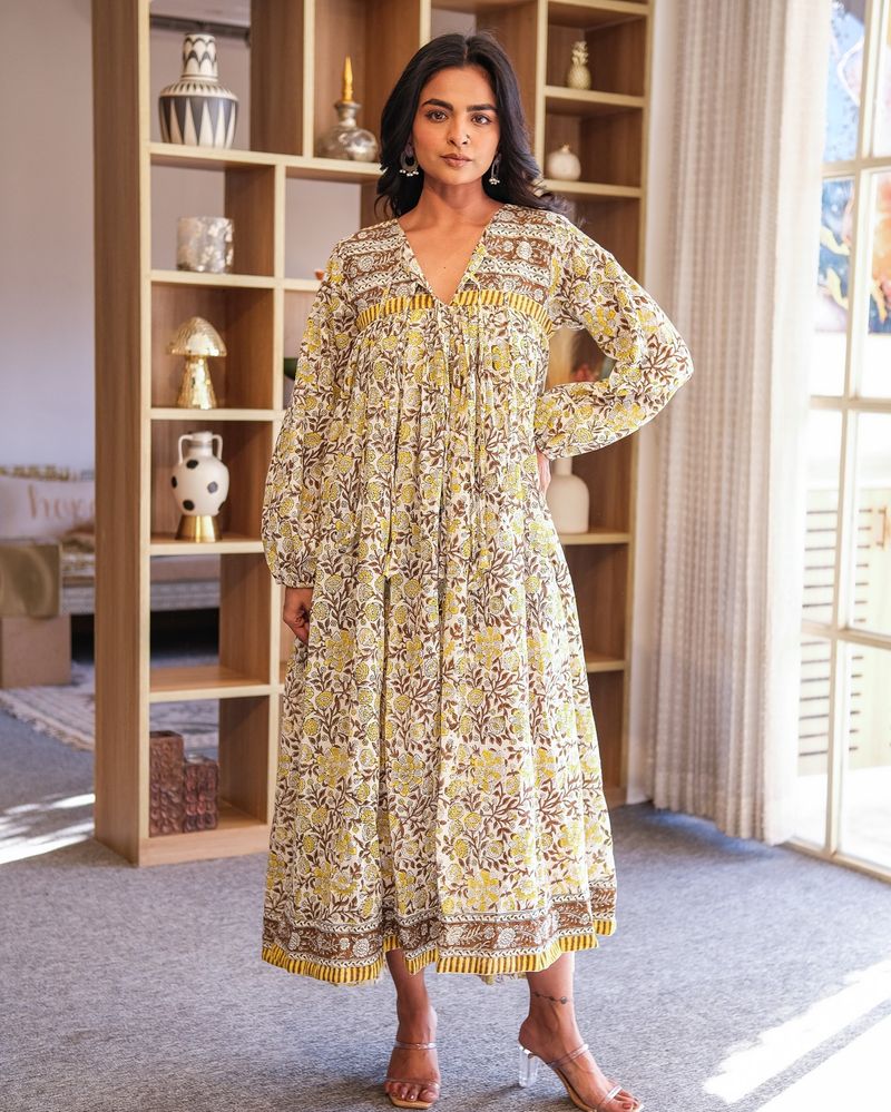 Balloon-Sleeve Cotton Maxi