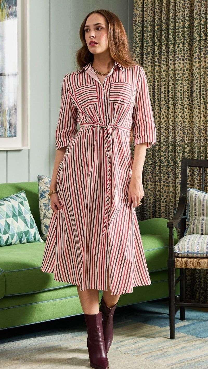 Striped Tie-Waist Shirt Dress