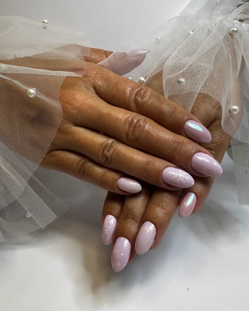 Russian Manicure with Delicate Glitter Accents