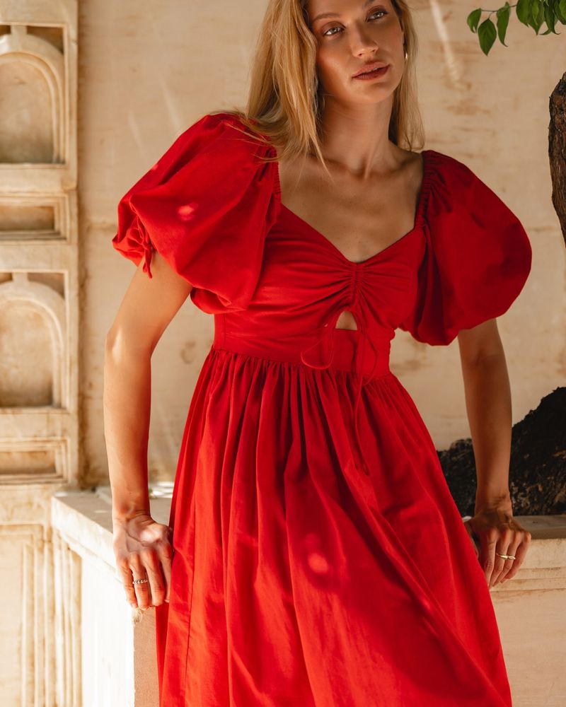 Puff-Sleeve Crinkle Maxi