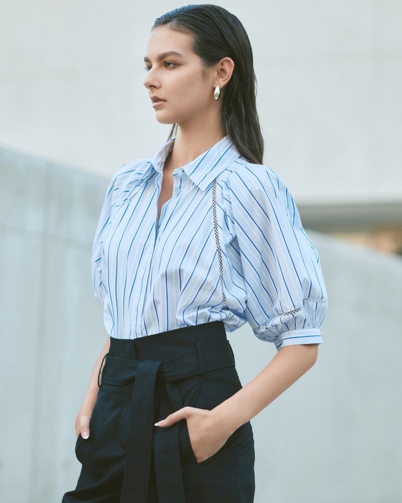 Balloon-Sleeve Cotton Blouse