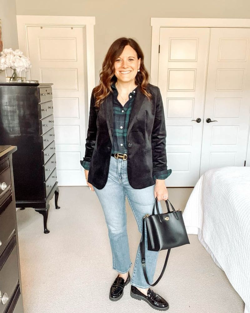 High-Rise Jeans + Blazer + Loafers