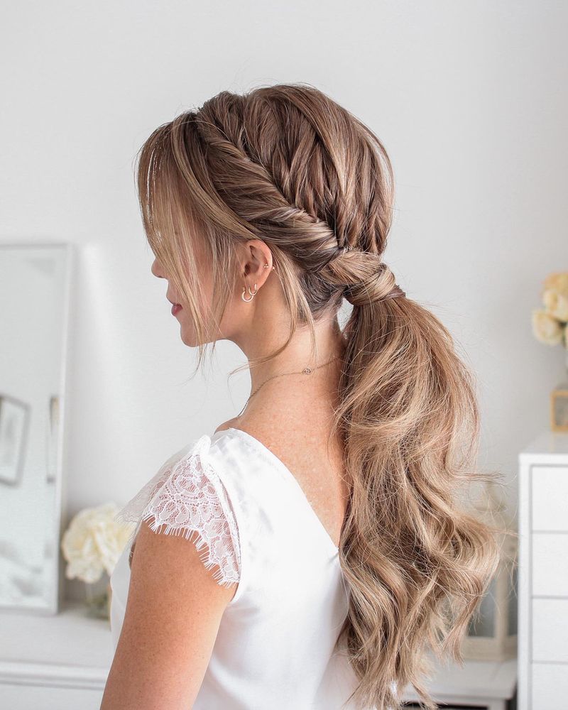 Waterfall Braid into Ponytail