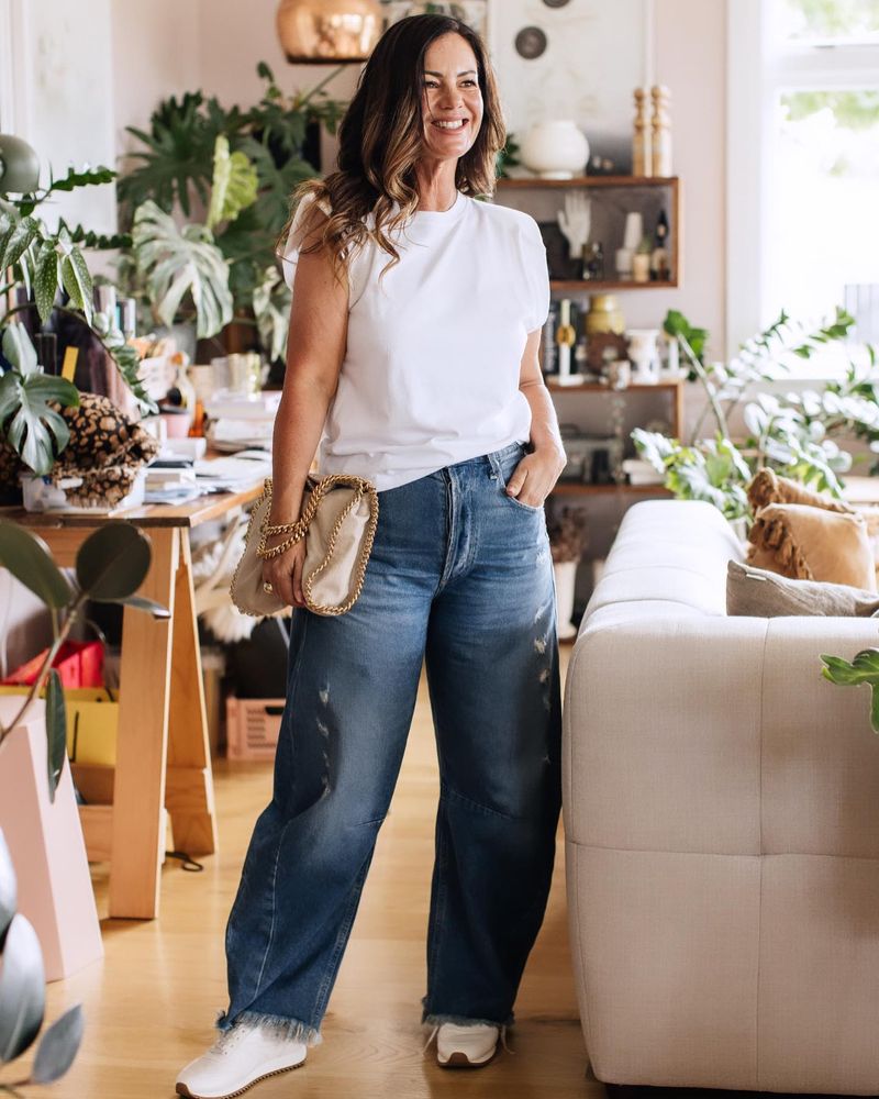 White Tee with Wide-Leg Jeans