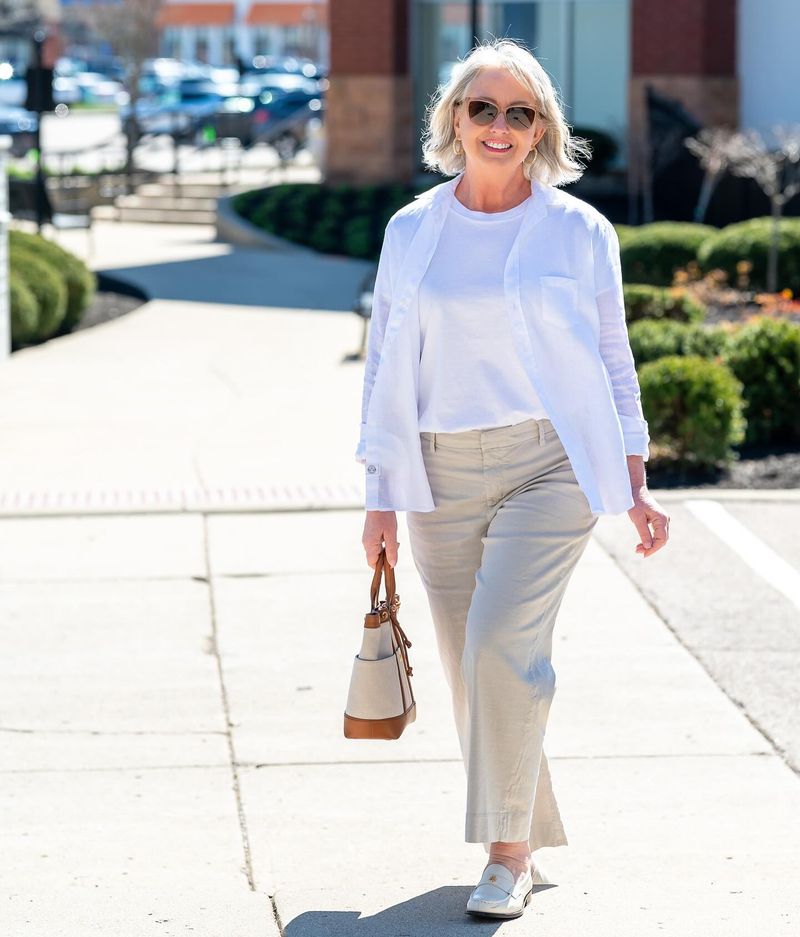 Linen Button-Down with White Trousers