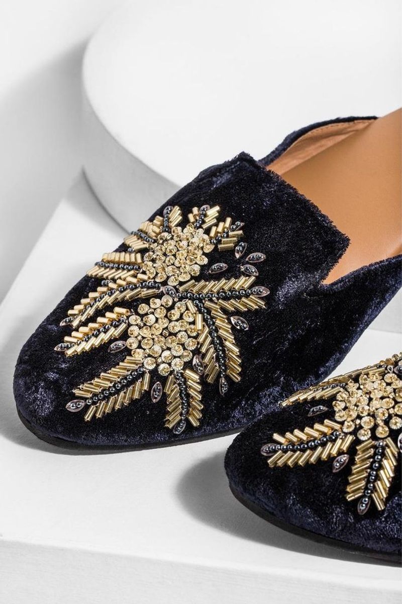 Embellished Mules with Velvet Clutch