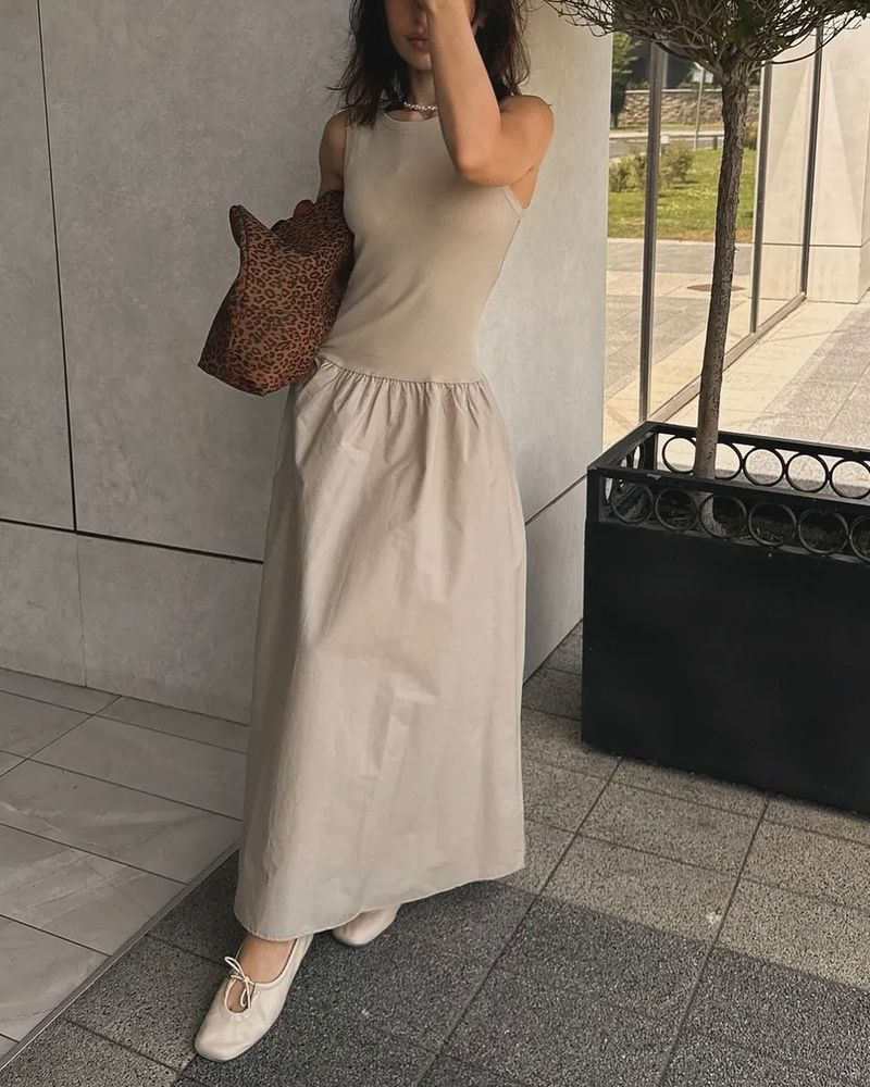 Cotton Midi + Cropped Sweater + Ballet Flats