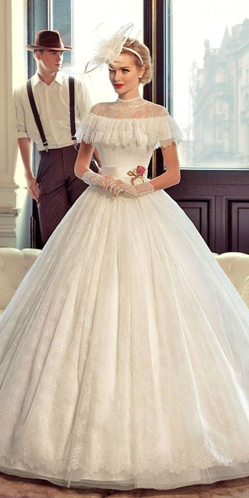 High-Neck Lace Gowns