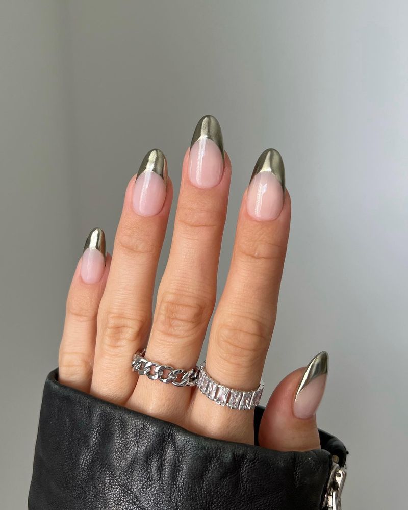 French Tips With Metallic Tips