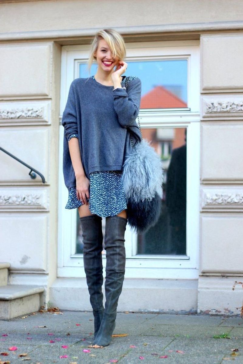 Oversized Knit + Over-the-Knee Boots