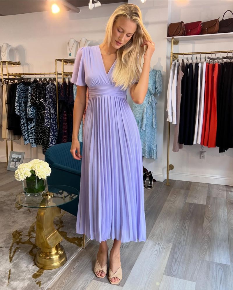Pleated Midi Dress with Short Sleeves