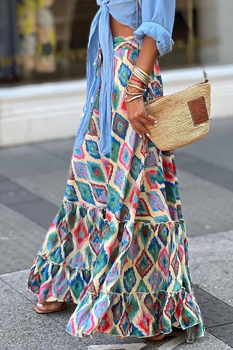 Fringed Hem Maxi Skirt