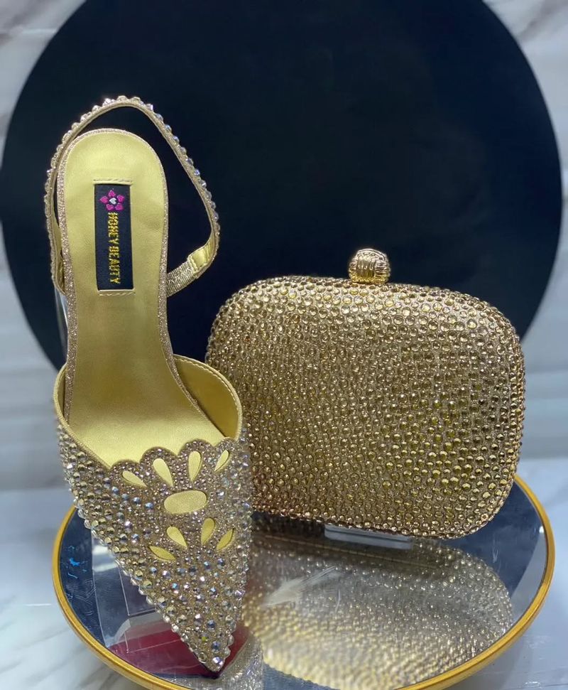 Gold Heels with Sequin Wristlet