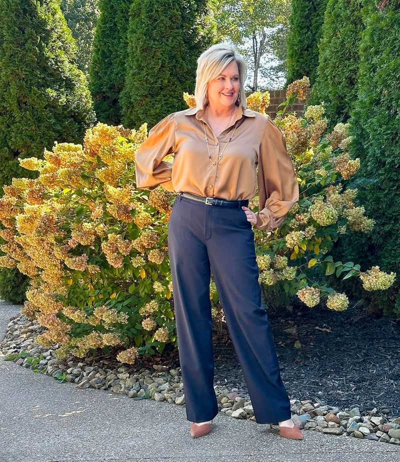 Silk Blouse + Dark Jeans + Low Heels