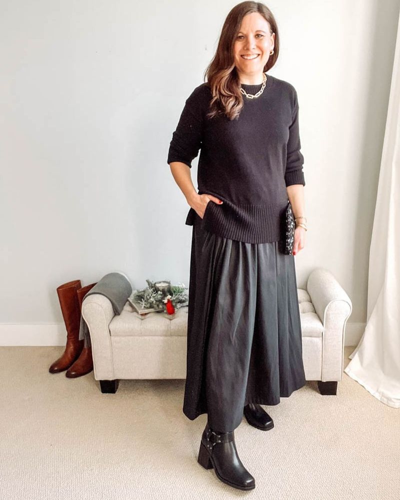 Relaxed Tee with Pleated Midi Skirt