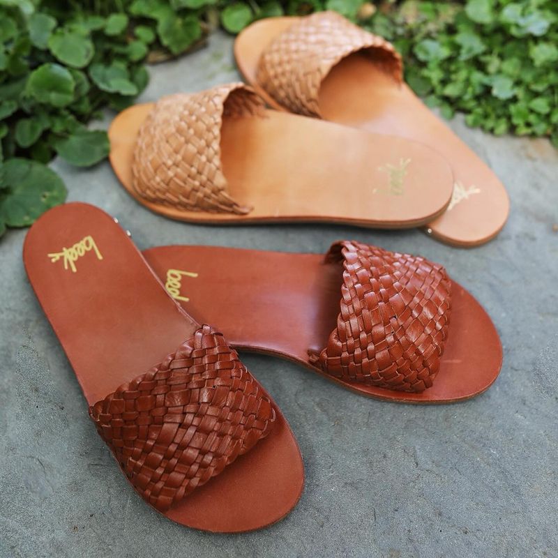 Woven Leather Slides