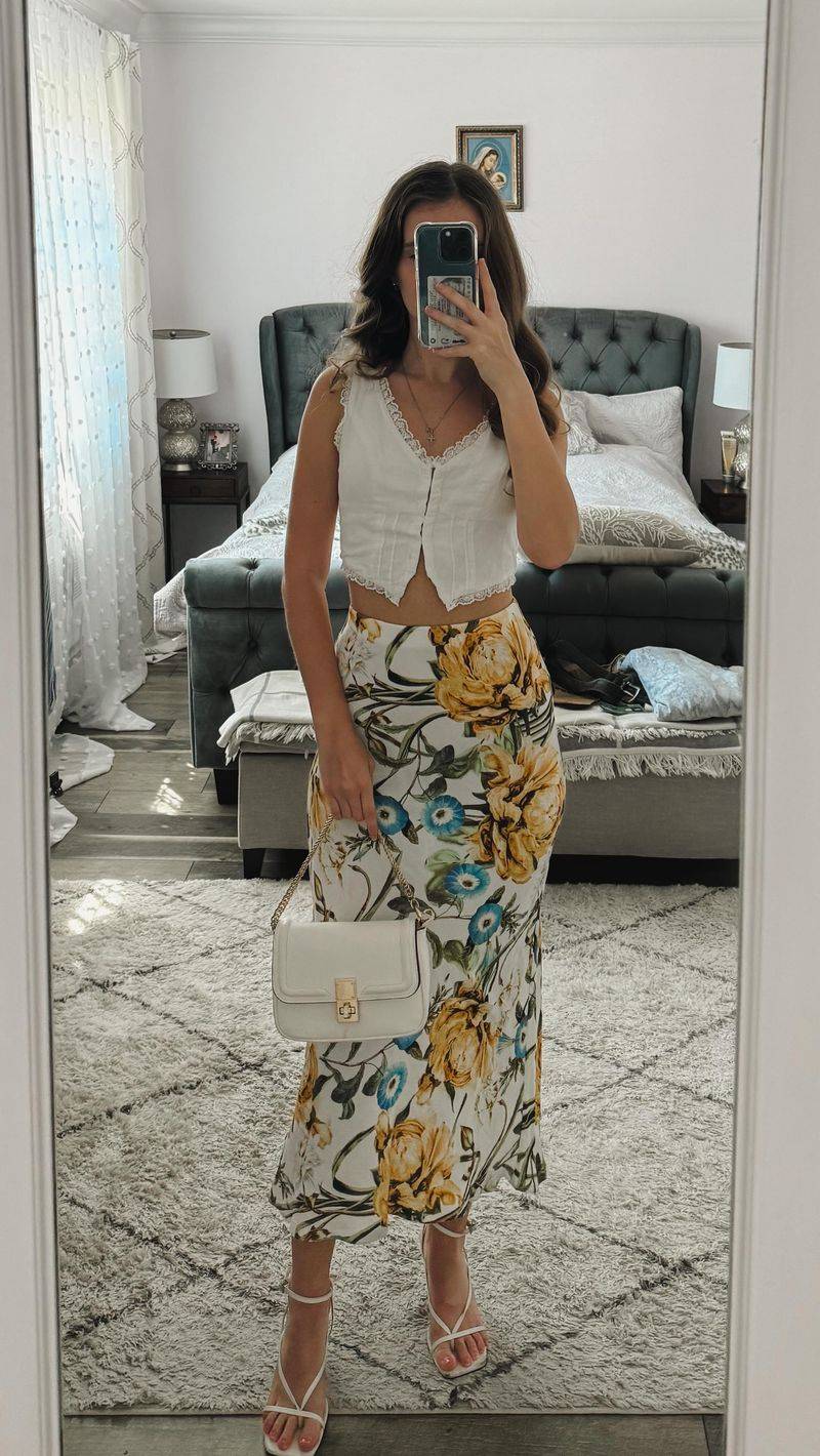 Linen Midi + Camisole + Strappy Sandals