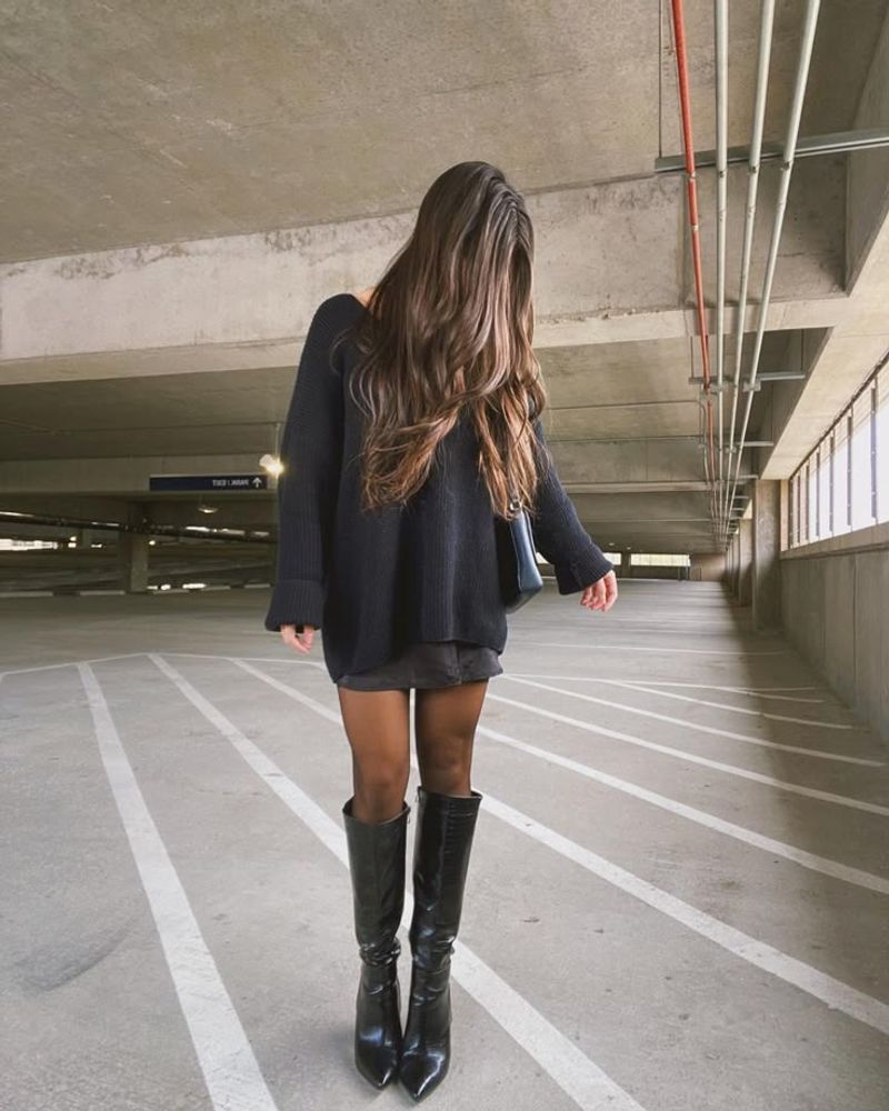 Oversized Sweater with Biker Boots