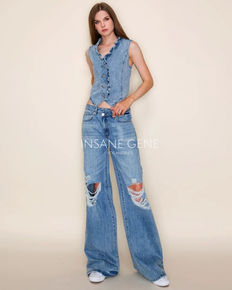 Frayed Denim Top & Relaxed Jeans