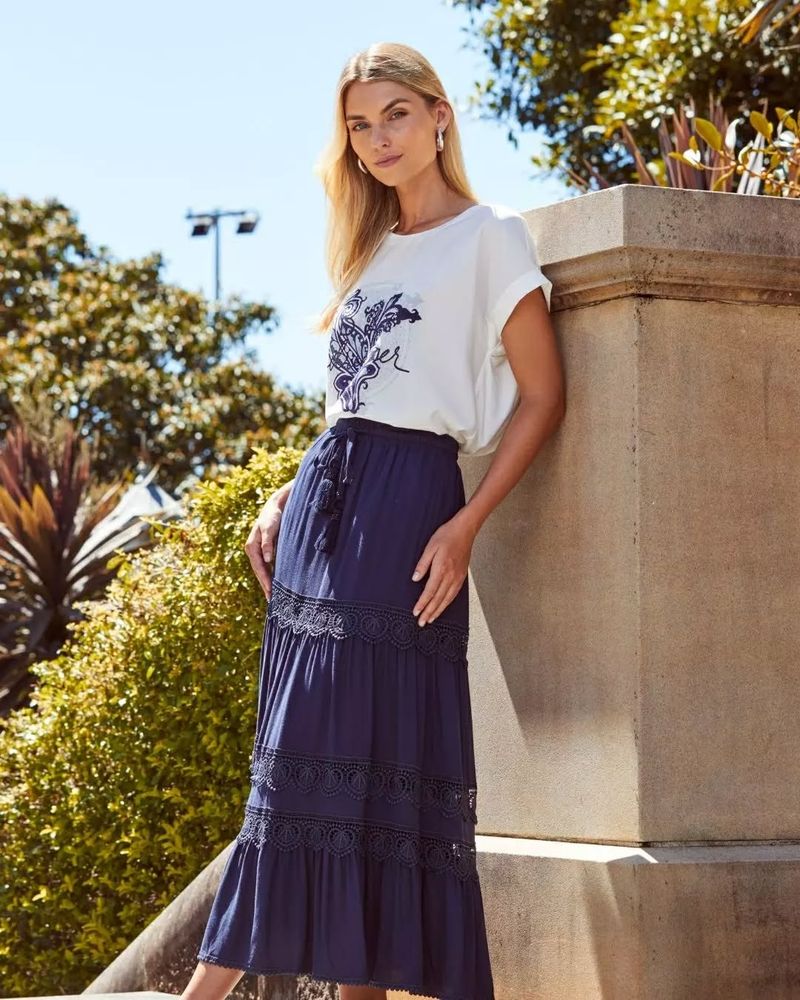 Lace-Trim Boho Skirt