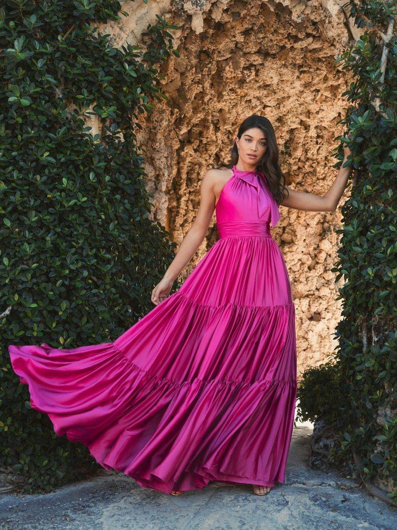 Halter-Neck Pleated Dress