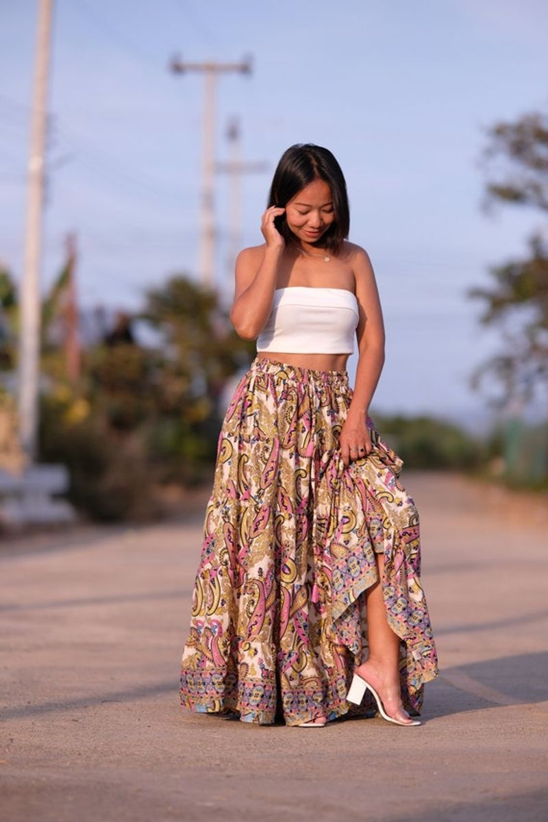 Crinkle-Texture Boho Skirt