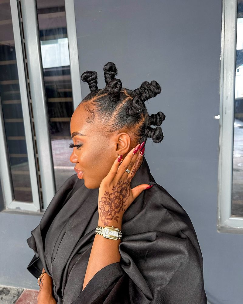 Bantu Knots Tucked into Bun